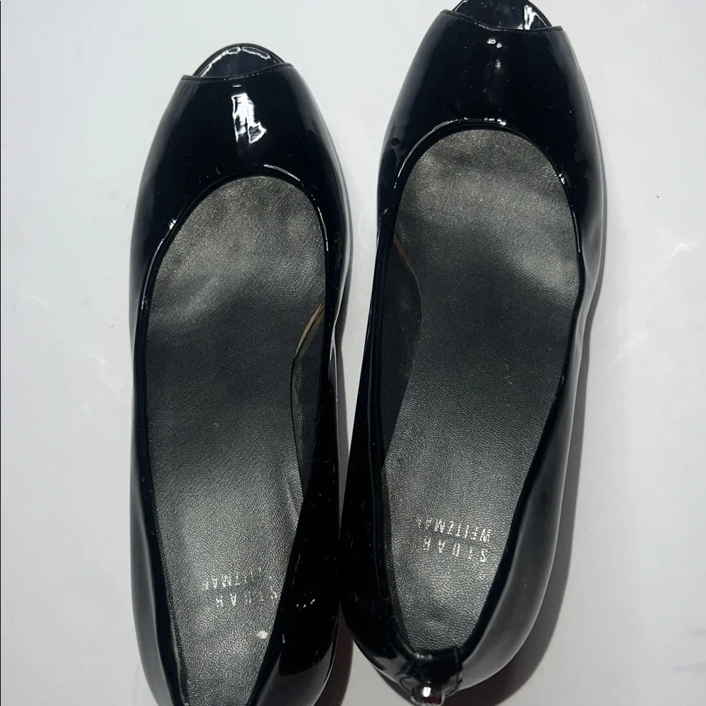 Stuart Weitzman Glossy Black Peep-Toe Heels - Picture 8 of 10